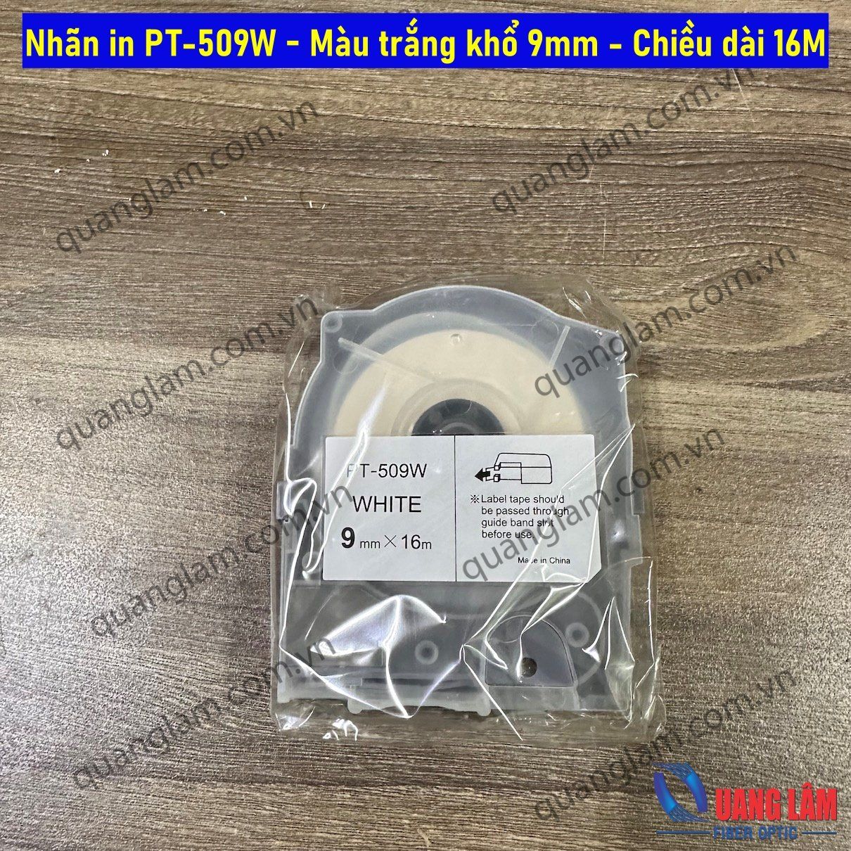 Nhãn in PT-509W - Màu trắng khổ 9mm - Chiều dài 16M
