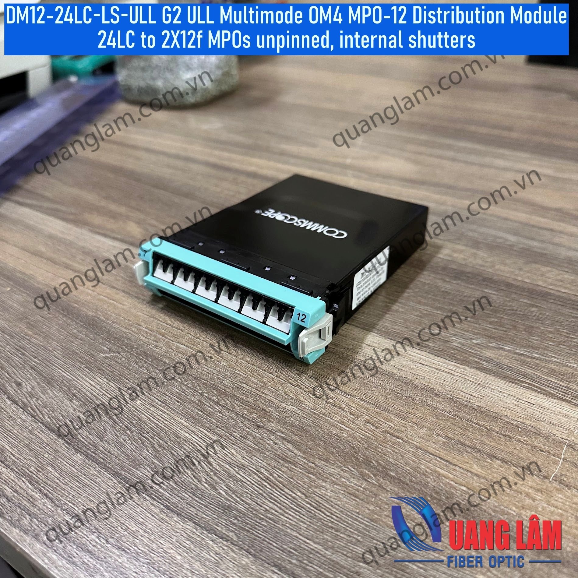 DM12-24LC-LS-ULL G2 ULL Multimode OM4 MPO-12 Distribution Module, 24LC to 2X12f MPOs unpinned, internal shutters