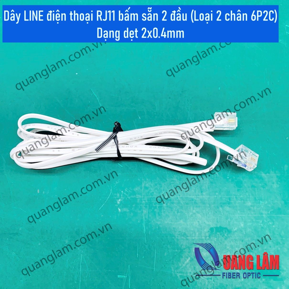 Dây LINE điện thoại RJ11 bấm sẵn 2 đầu (Loại 2 chân 6P2C) - Dạng dẹt 2x0.4mm