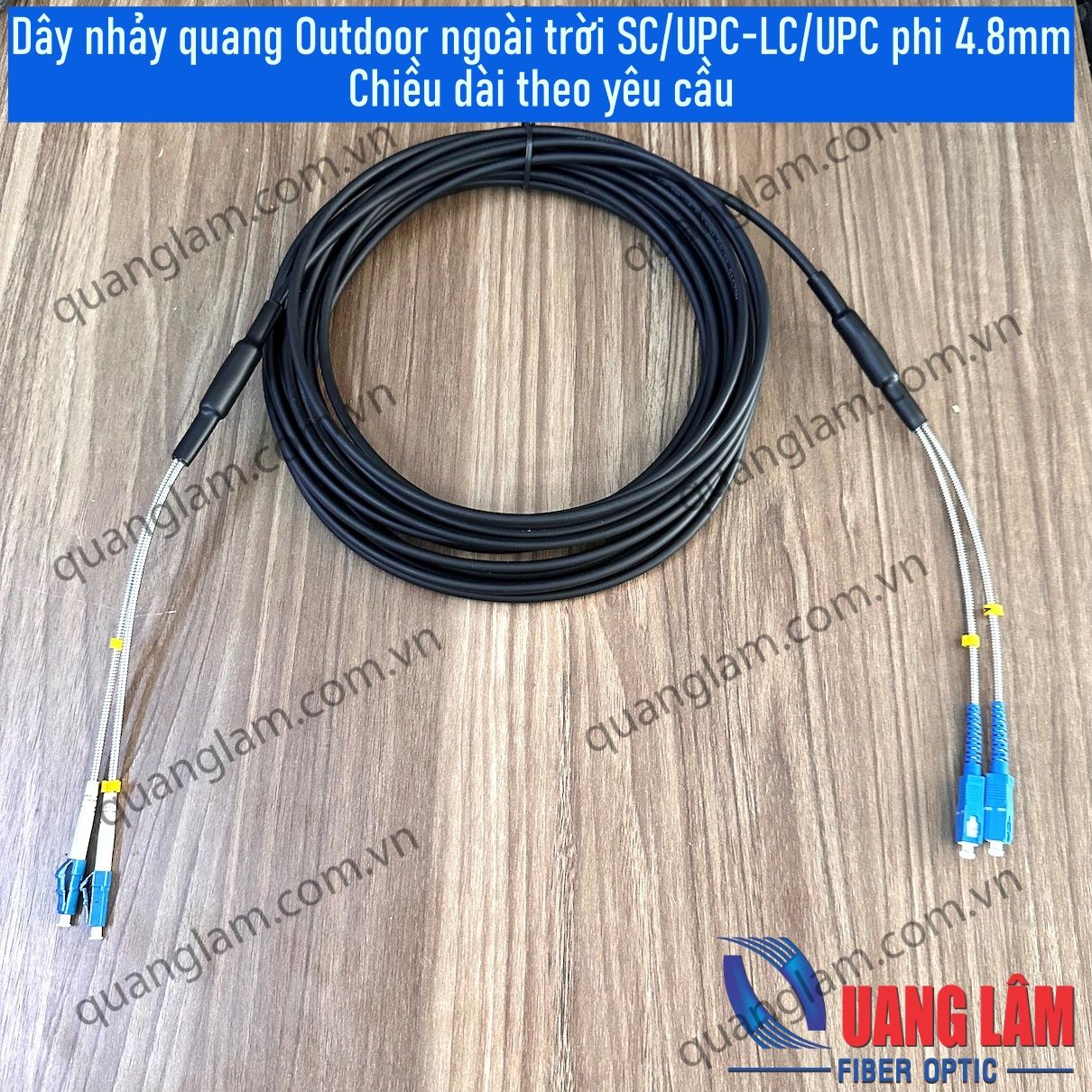 Dây Nhảy Quang Outdoor ngoài trời Singlemode 02FO SC/UPC-LC/UPC Đường Kính Vỏ Ngoài 4.8mm - Chiều Dài Theo Yêu Cầu