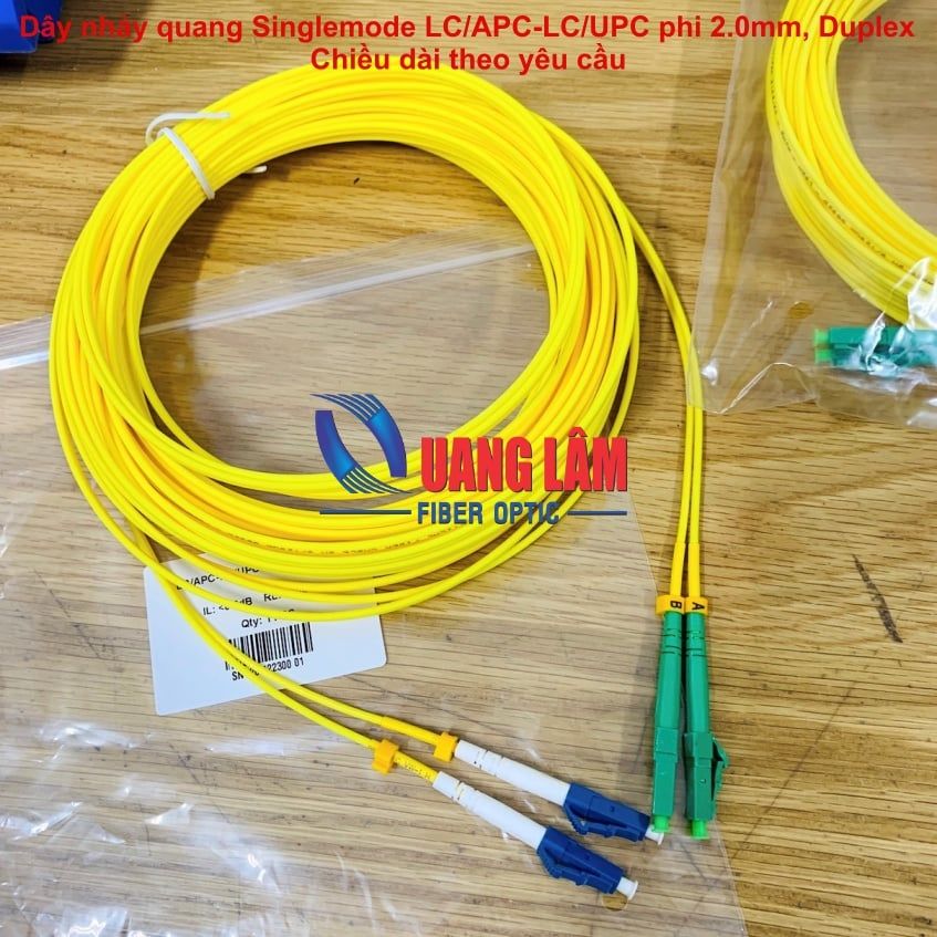 Dây nhảy quang Singlemode LC/APC-LC/UPC phi 2.0mm, Duplex - Chiều dài theo yêu cầu