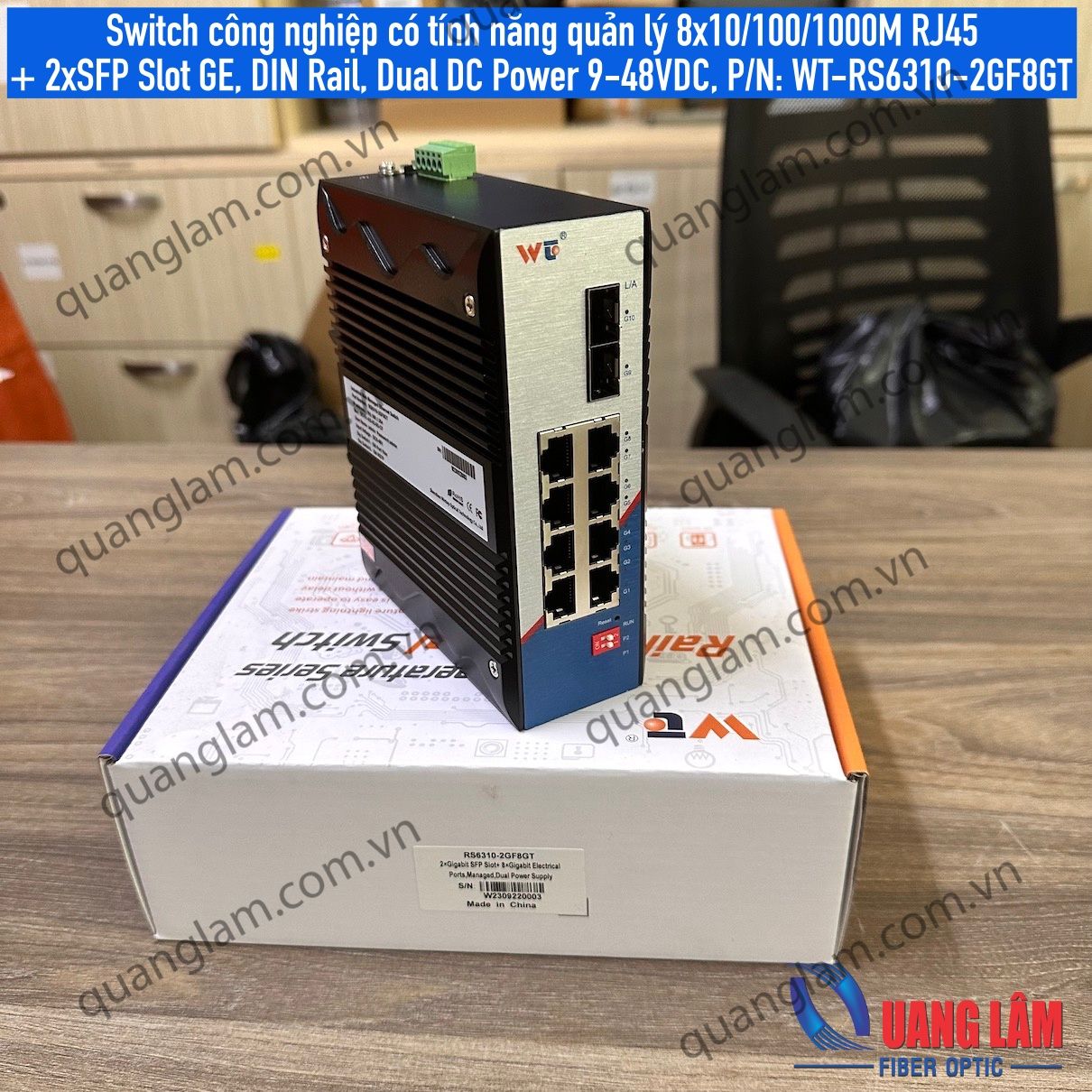 Switch công nghiệp có tính năng quản lý 8x10/100/1000M RJ45 + 2xSFP Slot GE, DIN Rail, Dual DC Power 9-48VDC, P/N: WT-RS6310-2GF8GT