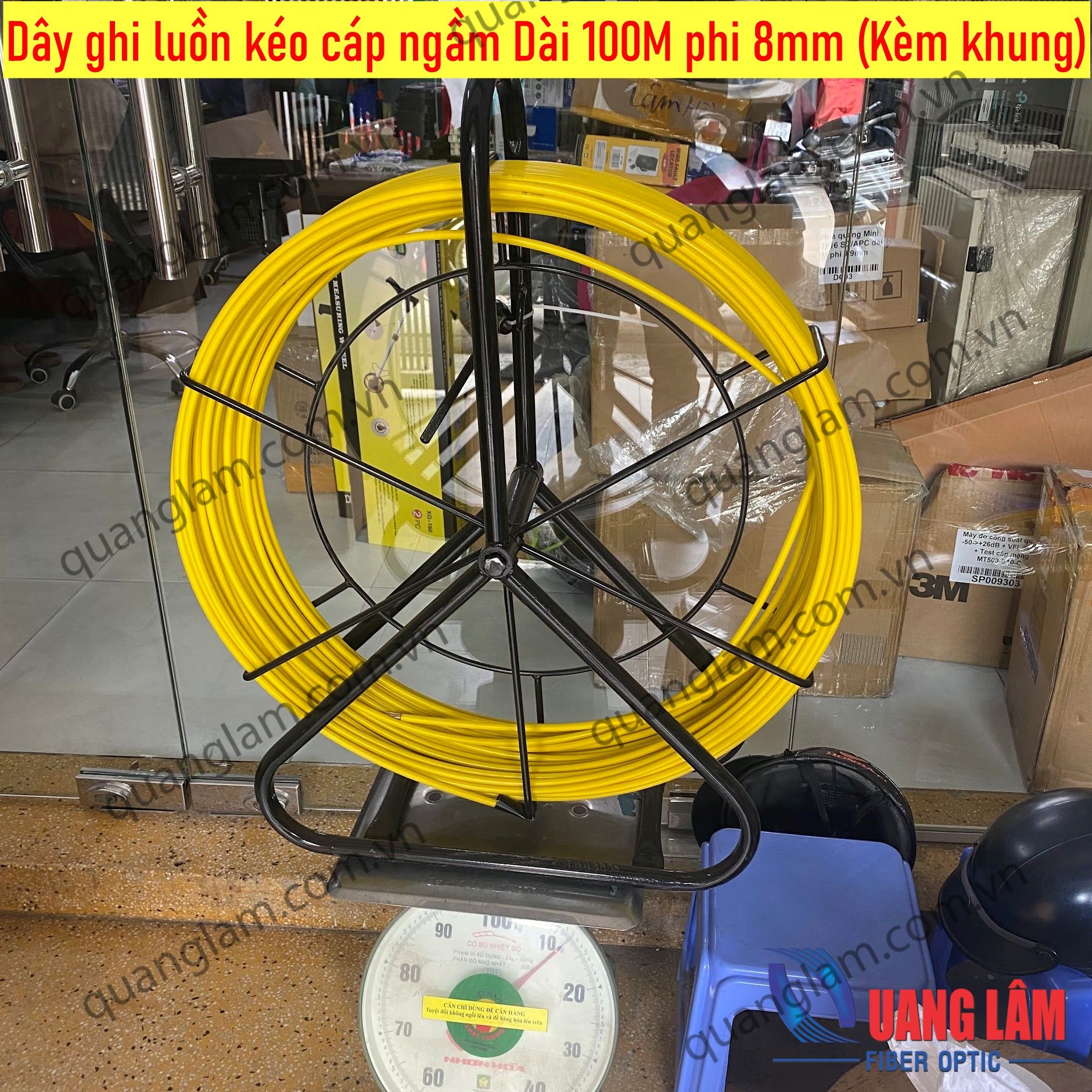 Dây ghi luồn kéo cáp ngầm Dài 100M phi 8mm (Kèm khung)