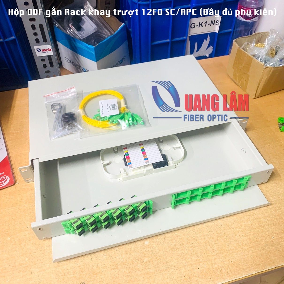 Hộp ODF gắn Rack khay trượt 12FO SC/APC - Đầy đủ phụ kiện