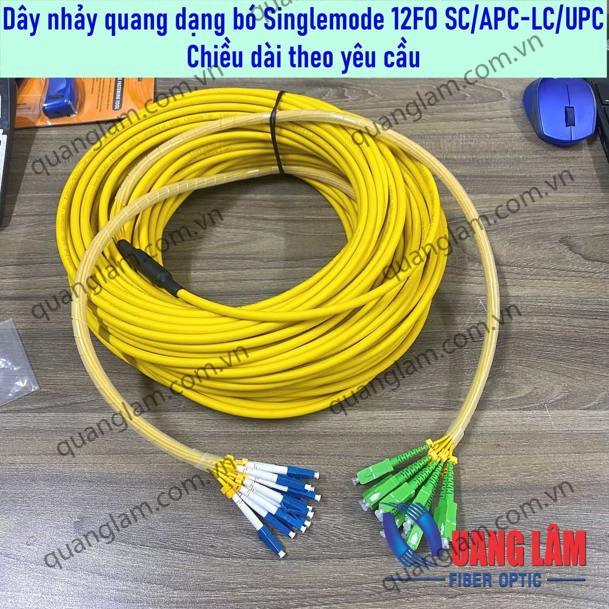 Dây Nhảy Quang Singlemode Dạng Bó 12FO SC/APC-LC/UPC Fanout Phi 2.0mm - Chiều dài theo yêu cầu