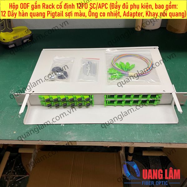 Hộp ODF gắn Rack cố định 12FO SC/APC (Đầy đủ phụ kiện, bao gồm: 12 Dâ ...
