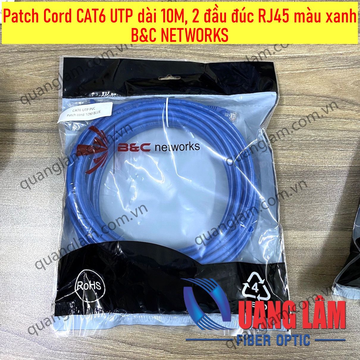 Patch Cord CAT6 UTP dài 10M, 2 đầu đúc RJ45 màu xanh - B&C NETWORKS