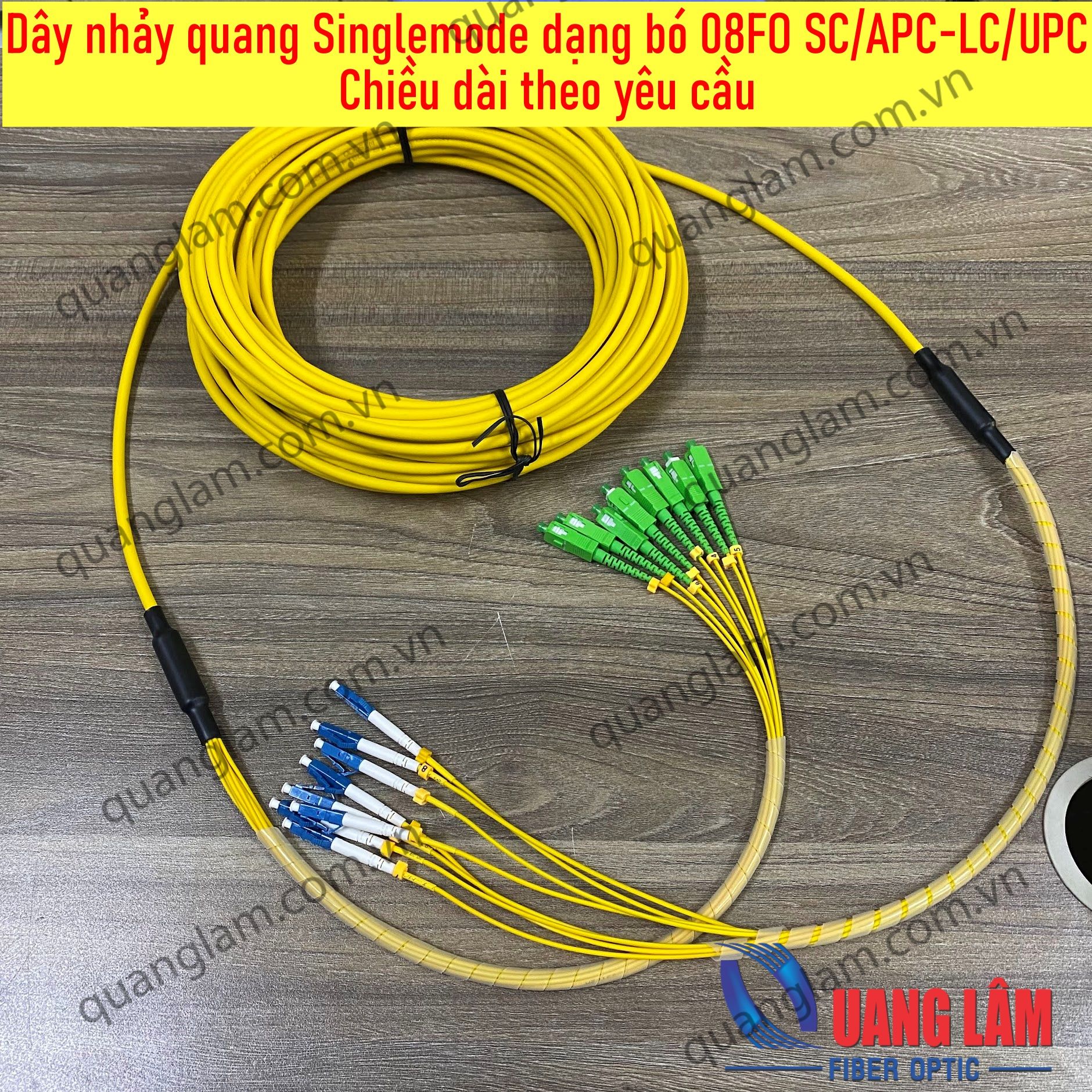 Dây nhảy quang Singlemode dạng bó 08FO SC/APC-LC/UPC Fanout phi 2.0mm - Chiều dài theo yêu cầu