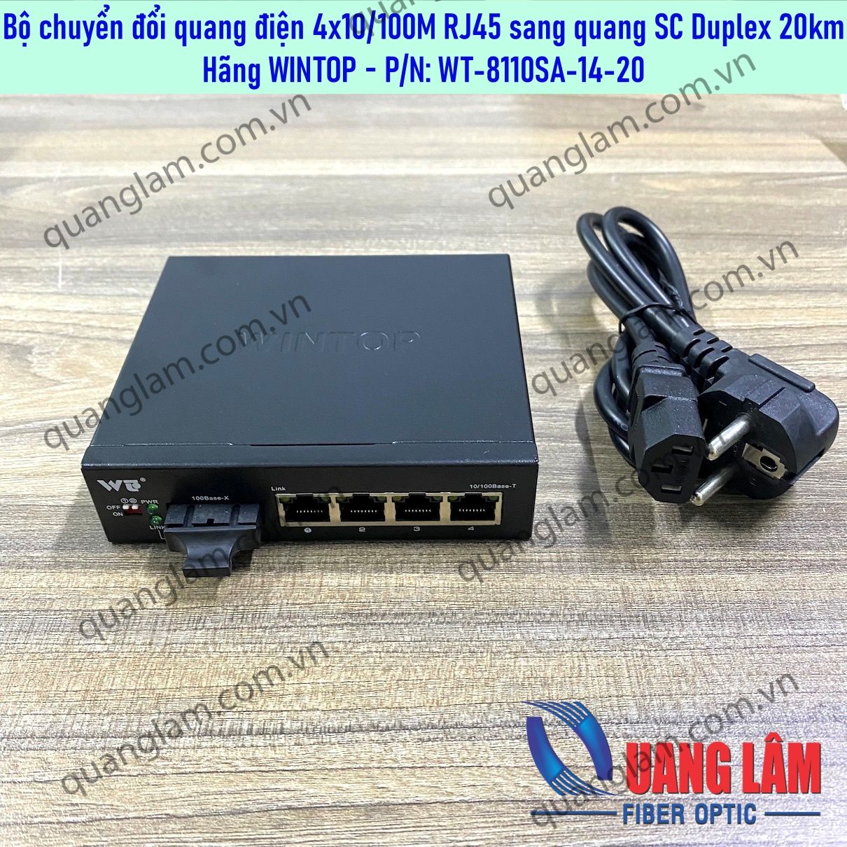 Bộ Chuyển Đổi Quang Điện 4x10/100M RJ45 Sang Quang SC Duplex 20km - Hãng WINTOP P/N: WT-8110SA-14-20