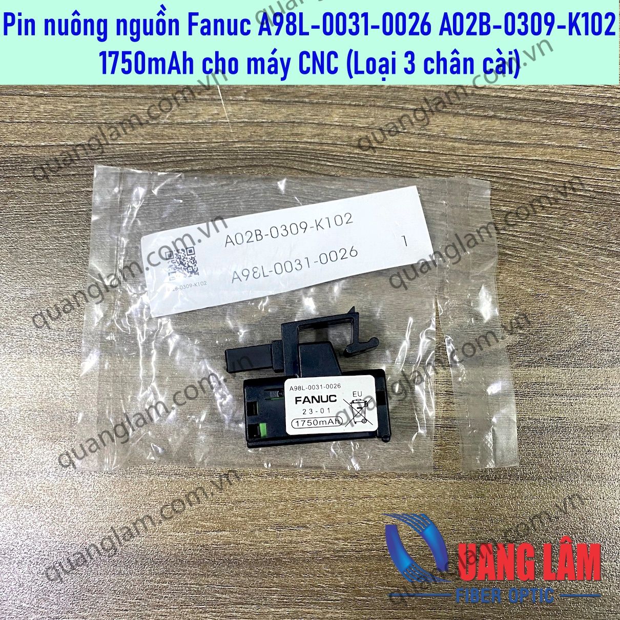 Pin nuôi nguồn Fanuc A98L-0031-0026 A02B-0309-K102 1750mAH cho máy CNC (Loại 3 chân cài)