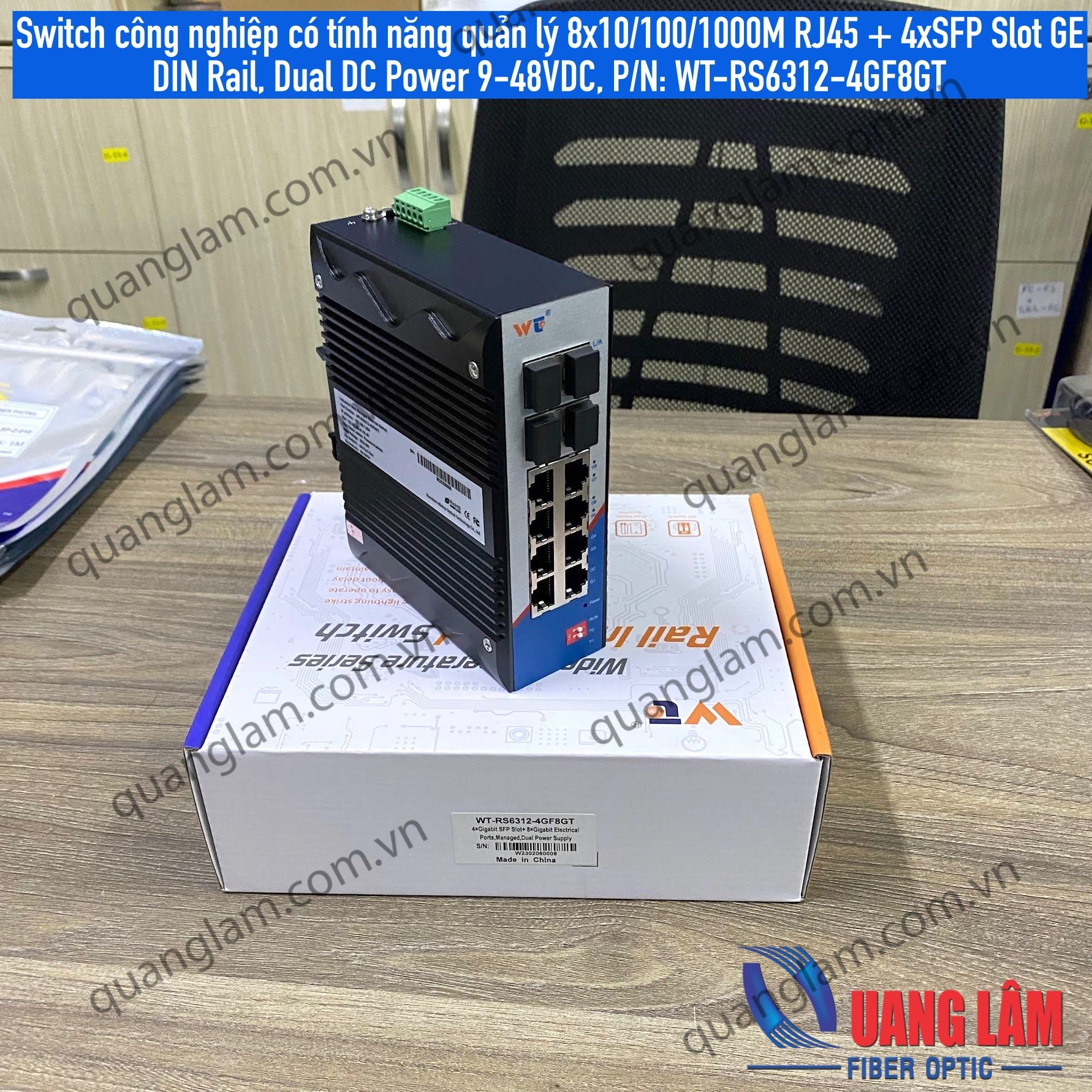 Switch công nghiệp có tính năng quản lý 8x10/100/1000M RJ45 + 4xSFP Slot GE, DIN Rail, Dual DC Power 9-48VDC, P/N: WT-RS6312-4GF8GT