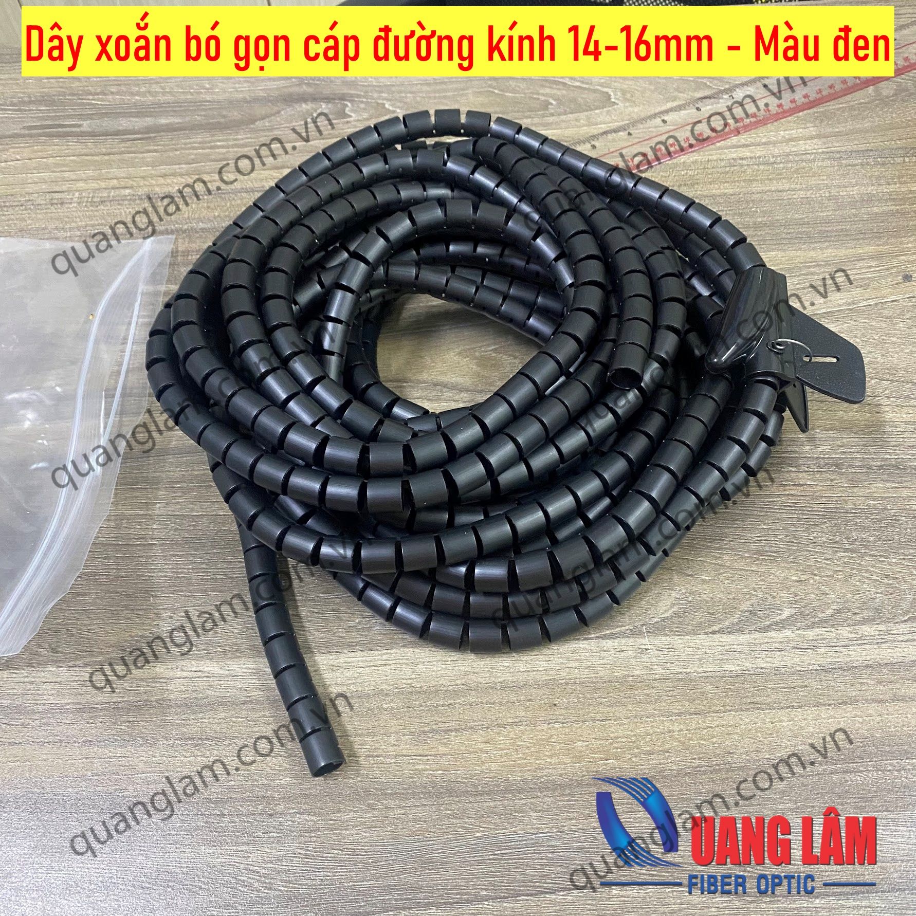 Dây xoắn bó gọn cáp đường kính 14-16mm - Màu đen - Dài 10M