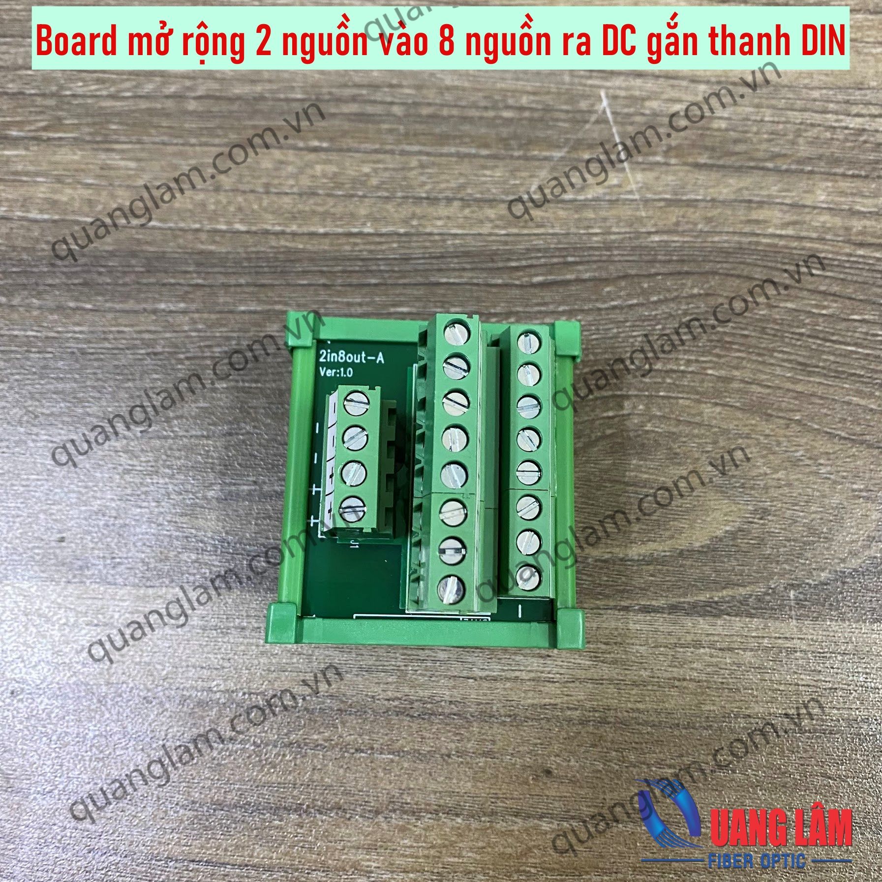 Board phân phối nguồn DC 2 vào 8 ra dạng cổng bắt vít gắn thanh DIN Rail