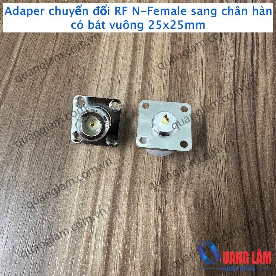 Adaper chuyển đổi RF N-Female sang chân hàn có bát vuông 25x25mm