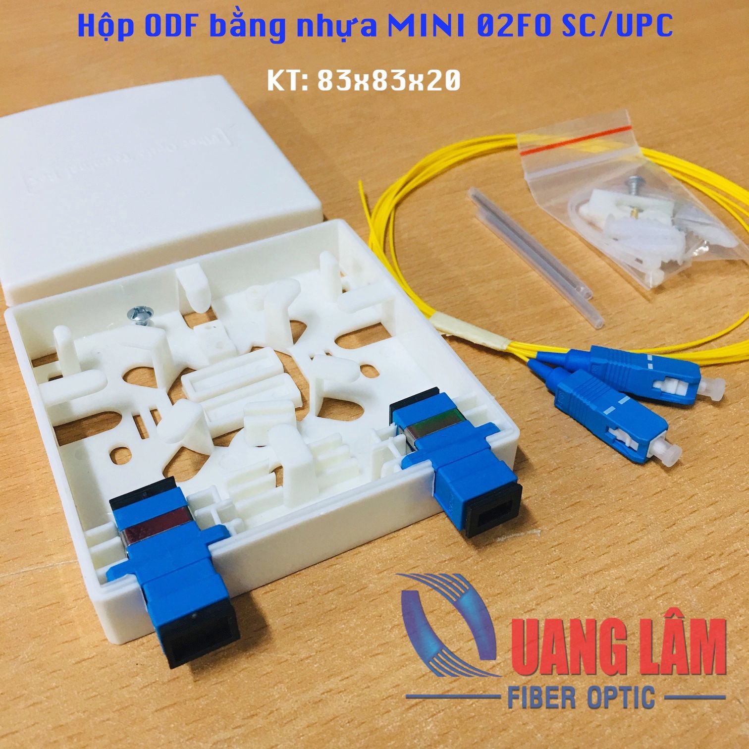 Hộp ODF nhựa trong nhà 02FO SC/UPC - Kích thước 83x83x20 (Đầy đủ phụ kiện)