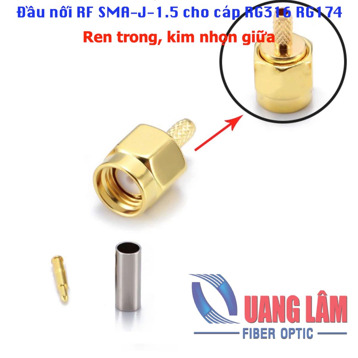 Đầu nối RF 50Ohm SMA (Đực) SMA-J-1.5 cho cáp RG316 RG316D RG174