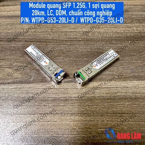 Module quang SFP 1.25G, 1 sợi quang, TX1550/RX1310nm, 20km, LC, DDM, chuẩn công nghiệp , P/N: WTPD-G35-20LI-D/ WTPD-G53-20LI-D