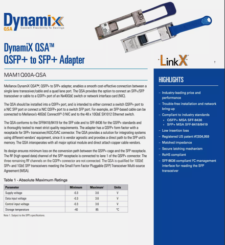 Module chuyển đổi 40G QSFP+ sang 10G SFP+ MAM1Q00A-QSA Mellanox