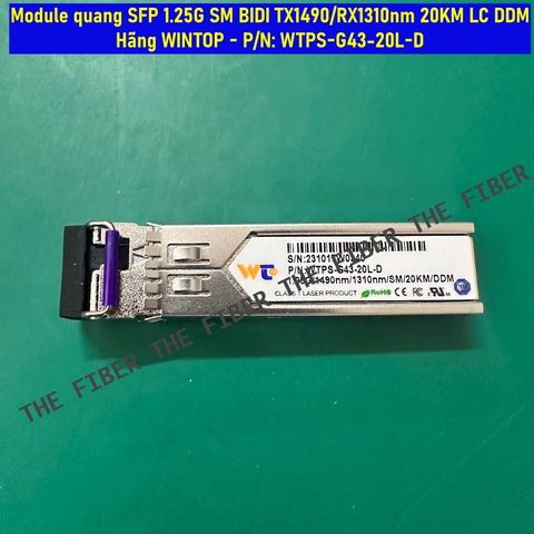 Module quang SFP 1.25G SM BIDI TX1490/RX1310nm 20KM LC DDM P/N: WTPS-G43-20L-D