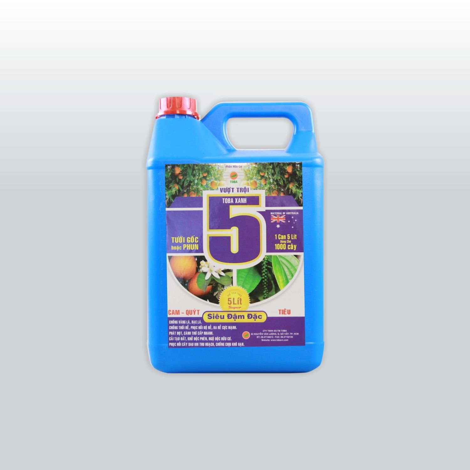 TOBA XANH - 5 VƯỢT TRỘI - CAM, QUÝT, TIÊU - Can 5 Lít - NND-TD405