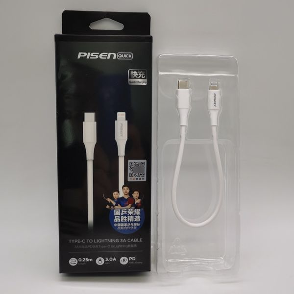  Cáp sạc nhanh Type C - Lighting 3A 0.25m Pisen chính hãng 