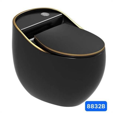 Bàn cầu một khối KENDURA 8832B trứng đen viền vàng