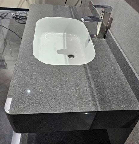 Bàn đá KENDURA BV03 2 tầng bo tràn viền xám kim tuyến 50x80x15