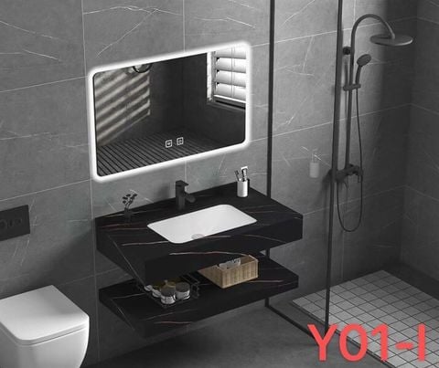Bàn đá KENDURA HY006 2 tầng ct đen kèm chậu sứ