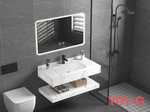Bàn đá KENDURA HY016 2 tầng CT trắng kèm chậu sứ