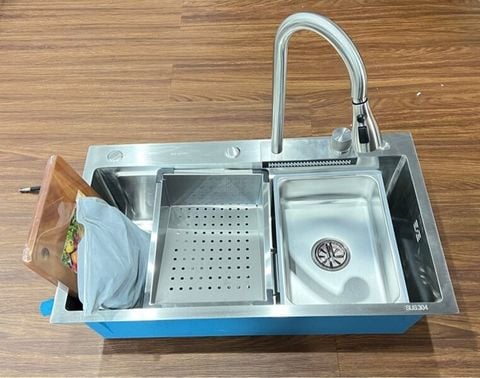 Chậu rửa chén KENDURA 1 hộc đúc INOX 304 liền vòi 78x46