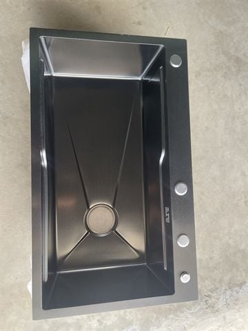 Chậu rửa chén KENDURA đúc 1 hố nano đen 78x46
