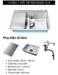 Chậu rửa chén KENDURA đúc 1 hố 304 78x48 5 ly