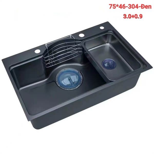 Chậu rửa chén KENDURA đúc 1 hố (304) bán nguyệt NANO ĐEN 75x46