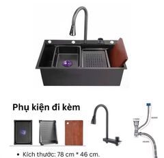 Chậu rửa chén KENDURA đúc 1 hố nano liền vòi 78x46