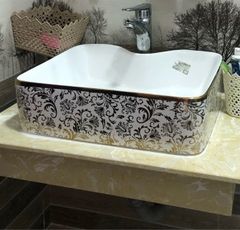 Chậu rửa đặt bàn KENDURA LB06 hoa văn vàng vuông