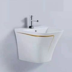 Chậu rửa liền chân KENDURA LB28 nguyên khối trắng chỉ vàng