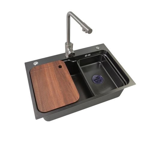 Chậu rửa chén KENDURA đúc 1 hố nano đen 78x46