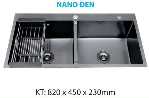 Chậu rửa chén KENDURA 8245 đúc 2 hộc nano đen (KDR-8245IBND-2H)