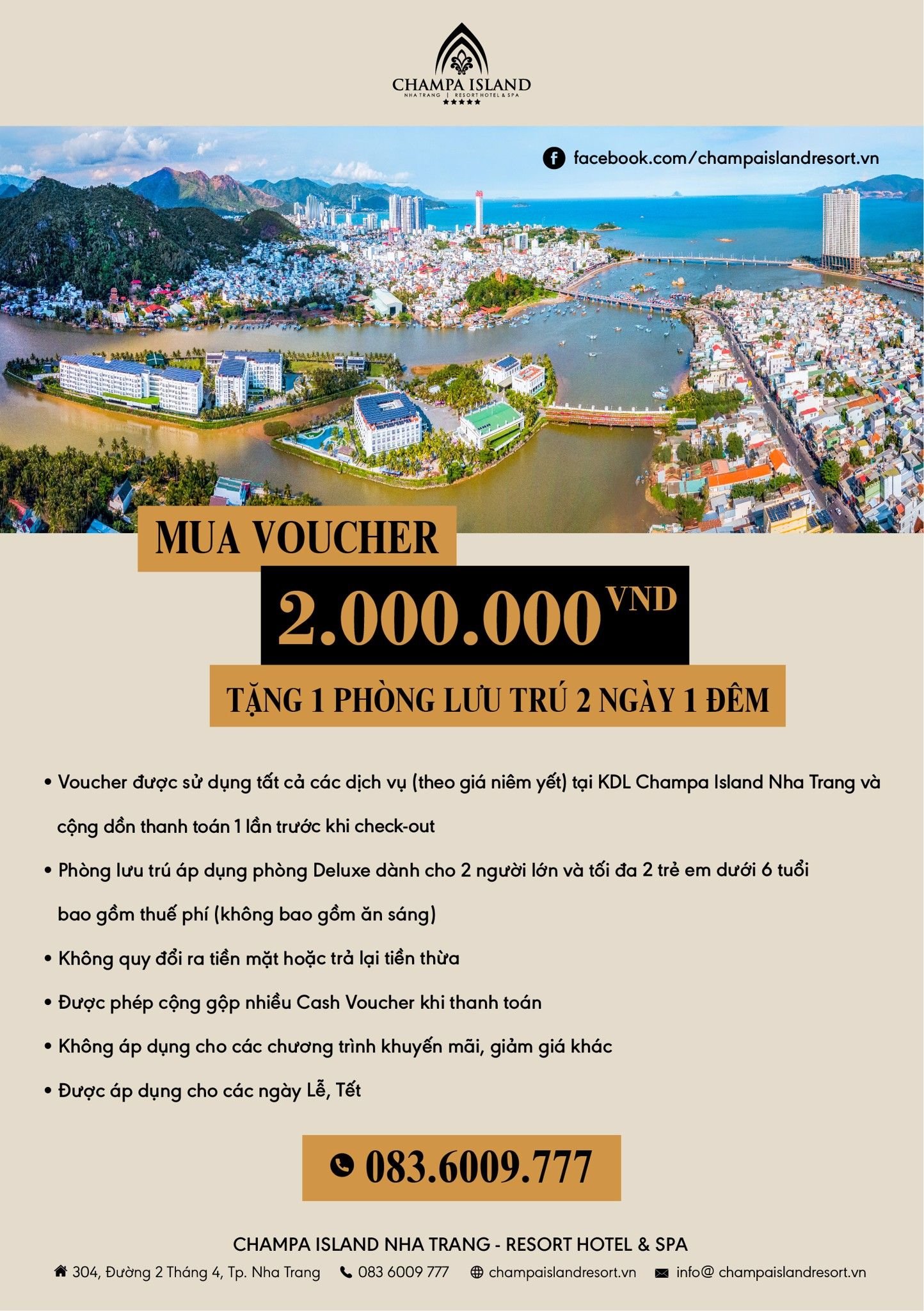 MUA VOUCHER 2.000.000 VND TẶNG 1 ĐÊM NGHỈ DƯỠNG TẠI RESORT CAO CẤP CHAMPA ISLAND