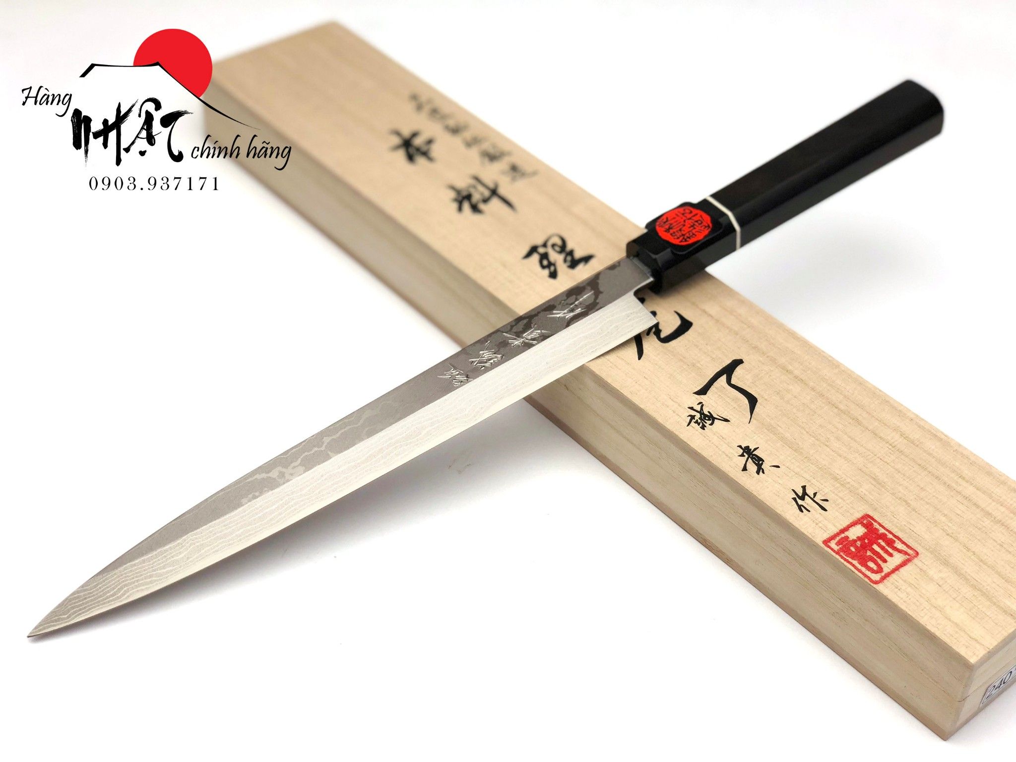 Dao sashimi Tanaka Yanagiba 240mm ghép 8 lớp - tay trái - Nhập khẩu Nhật Bản