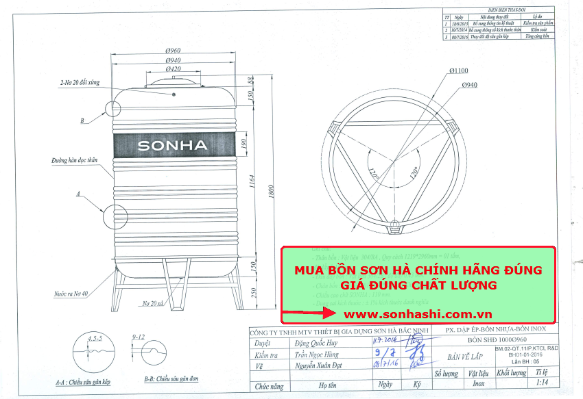Bồn Nước Sơn Hà 1000L Đứng
