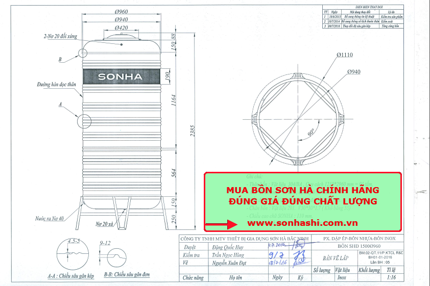 Bồn Nước Sơn Hà 1500L Đứng F960