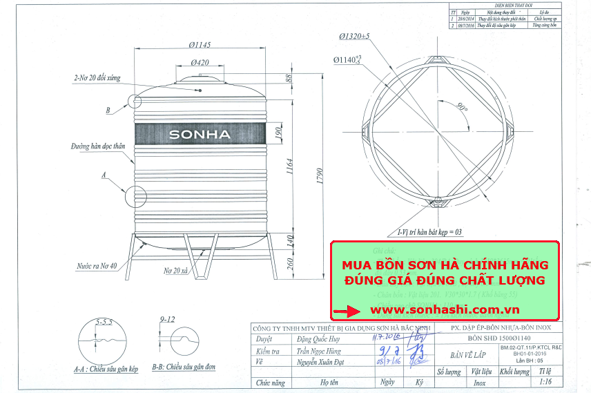 Bồn Nước Sơn Hà 1500L Đứng F1140