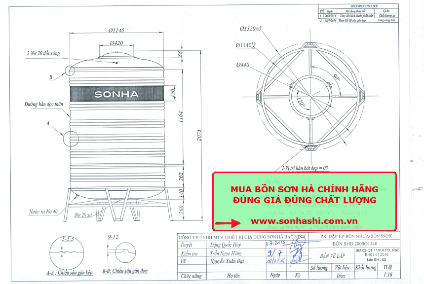 Bồn Nước Sơn Hà 2000L Đứng F1140