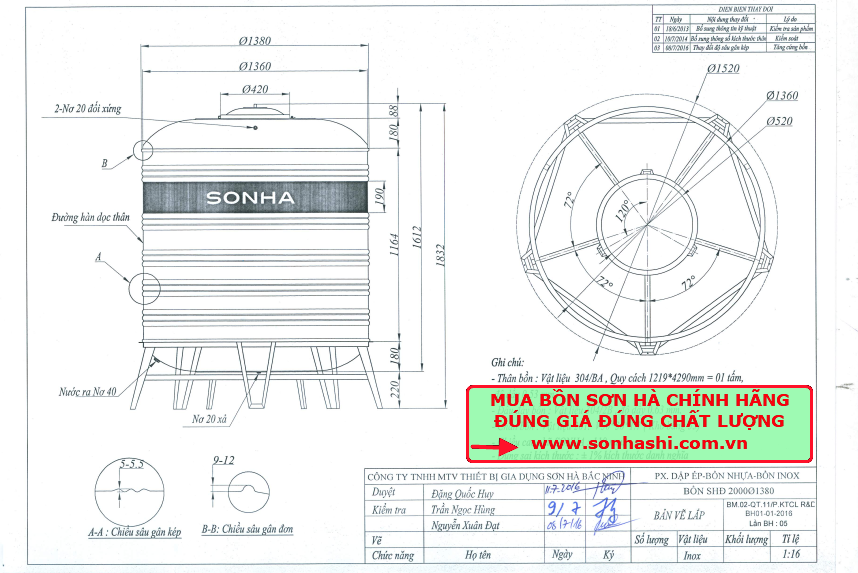 Bồn Nước Sơn Hà 2000L Đứng F1380