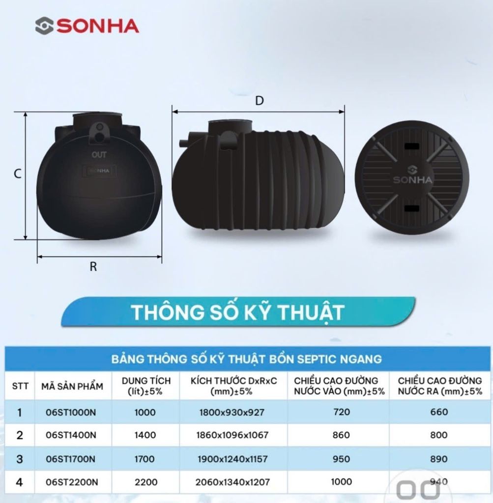 Bể phốt Sơn Hà Ngang 1400L