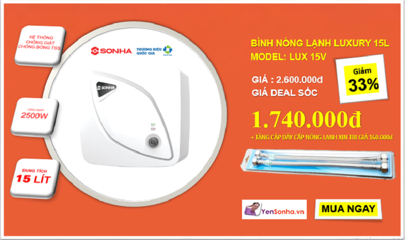 Bình nước nóng Sơn Hà 15 lít vuông