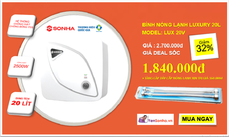 Bình nước nóng Luxury Sơn Hà 20 lít vuông