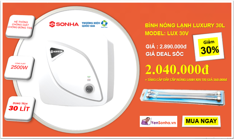 Bình nóng lạnh Luxury Sơn Hà 30 lít vuông