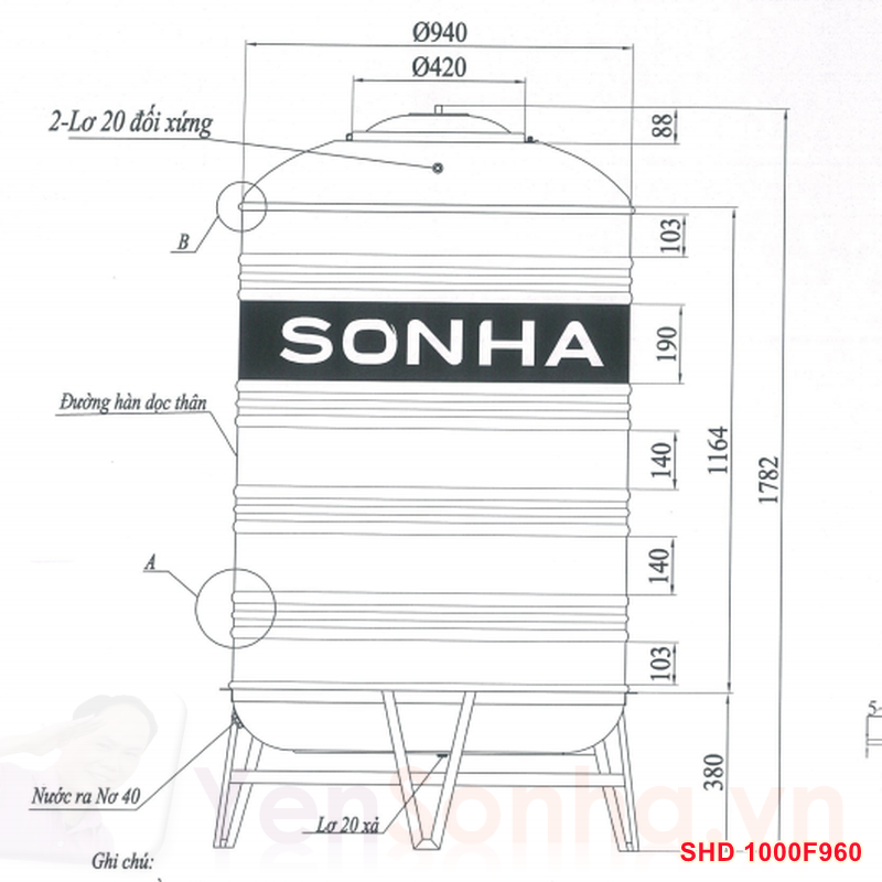 Bồn Nước Sơn Hà 1000L Đứng